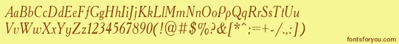 AcademyOldNarrowItalic Font – Brown Fonts on Yellow Background