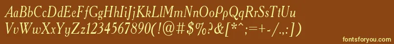 AcademyOldNarrowItalic Font – Yellow Fonts on Brown Background