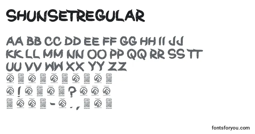 A fonte ShunsetRegular – alfabeto, números, caracteres especiais