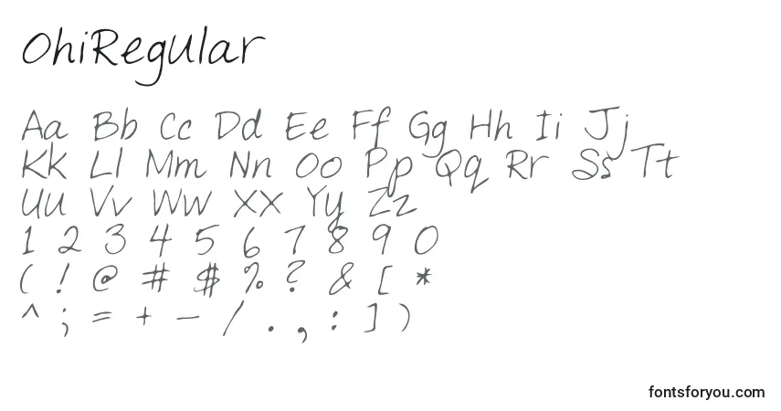 A fonte OhiRegular – alfabeto, números, caracteres especiais
