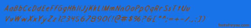 DraftingTableExpandedItalic-Schriftart – Braune Schriften auf blauem Hintergrund