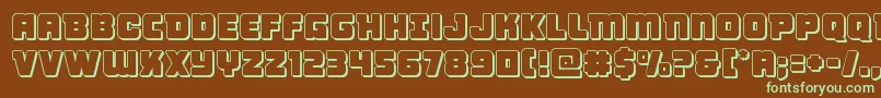 フォントVictorycomics3D – 緑色の文字が茶色の背景にあります。