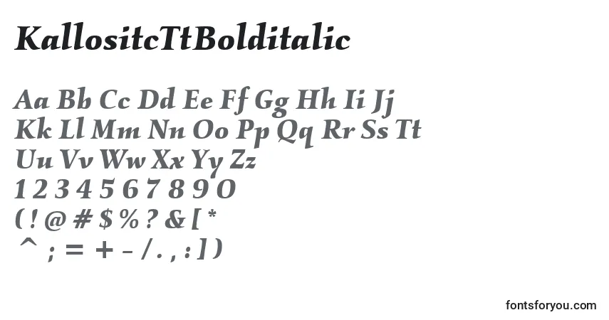 Шрифт KallositcTtBolditalic – алфавит, цифры, специальные символы
