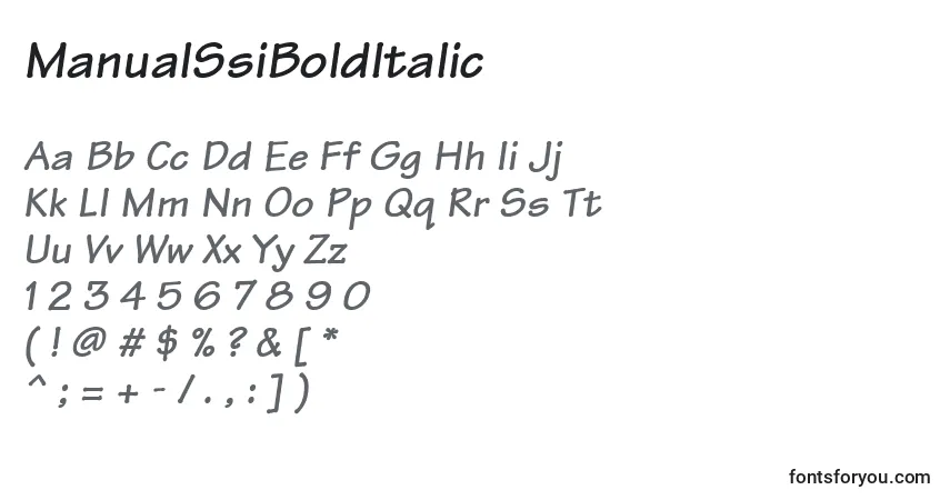 Czcionka ManualSsiBoldItalic – alfabet, cyfry, specjalne znaki