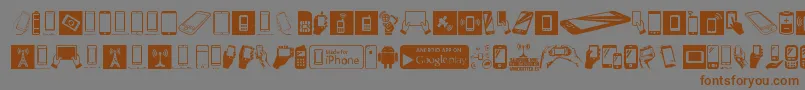 フォントSmartphoneIcons – 茶色の文字が灰色の背景にあります。