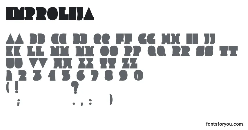 A fonte Improlija – alfabeto, números, caracteres especiais