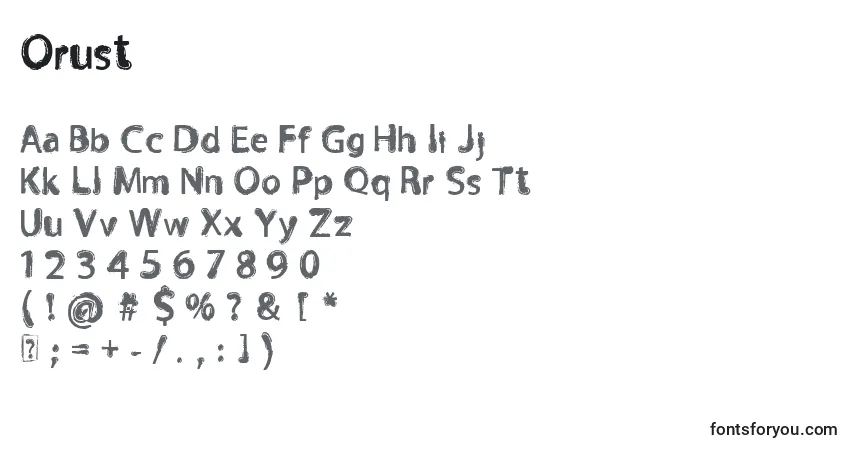 Шрифт Orust – алфавит, цифры, специальные символы