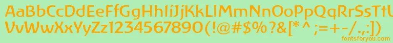 フォントLinotypeAtlantisRegular – オレンジの文字が緑の背景にあります。