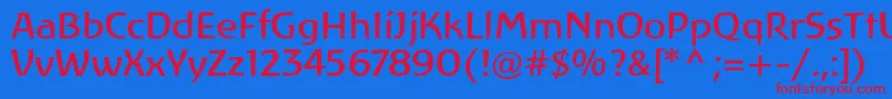 LinotypeAtlantisRegular-Schriftart – Rote Schriften auf blauem Hintergrund