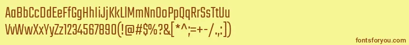 フォントTekoLight – 茶色の文字が黄色の背景にあります。