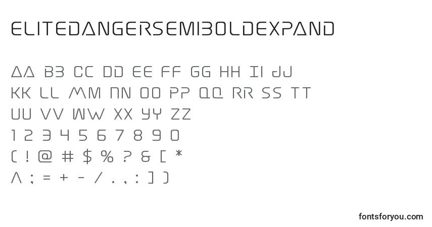Schriftart Elitedangersemiboldexpand – Alphabet, Zahlen, spezielle Symbole