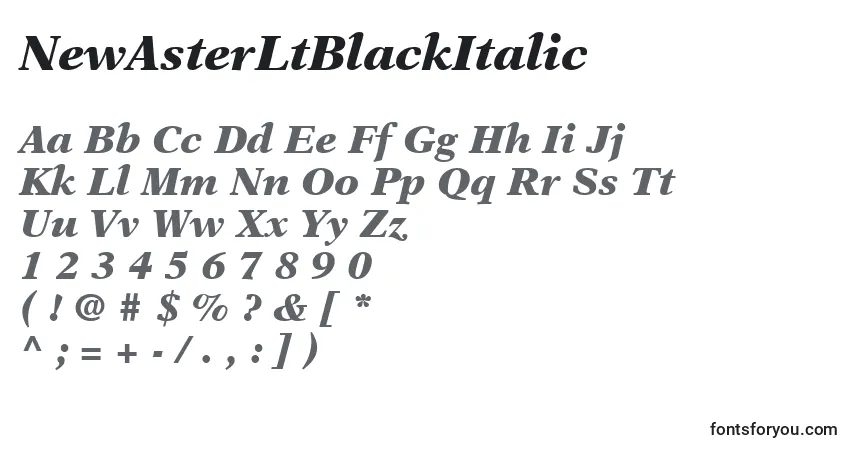 A fonte NewAsterLtBlackItalic – alfabeto, números, caracteres especiais