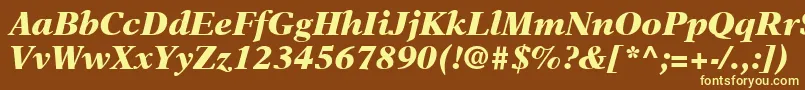 NewAsterLtBlackItalic-fontti – keltaiset fontit ruskealla taustalla