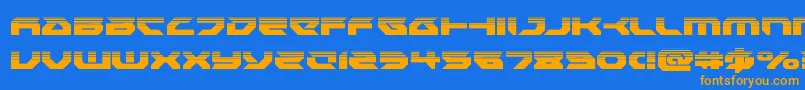 フォントRoyalsamuraihalf – オレンジ色の文字が青い背景にあります。