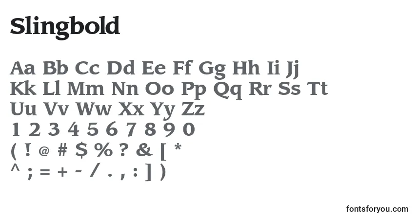 Schriftart Slingbold – Alphabet, Zahlen, spezielle Symbole