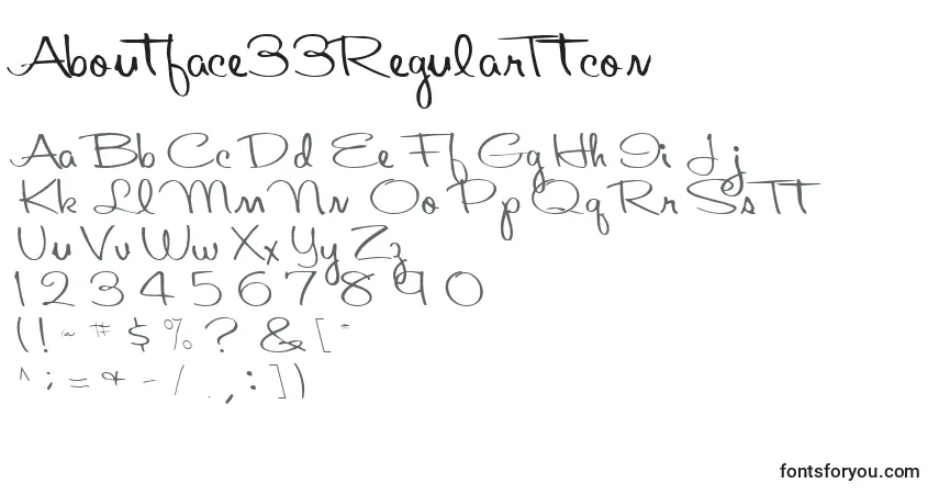 Czcionka Aboutface33RegularTtcon – alfabet, cyfry, specjalne znaki