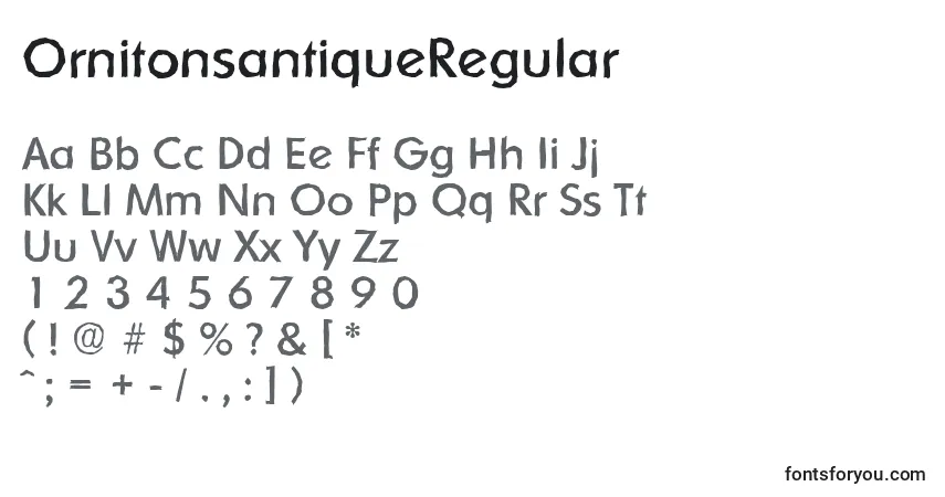 Шрифт OrnitonsantiqueRegular – алфавит, цифры, специальные символы