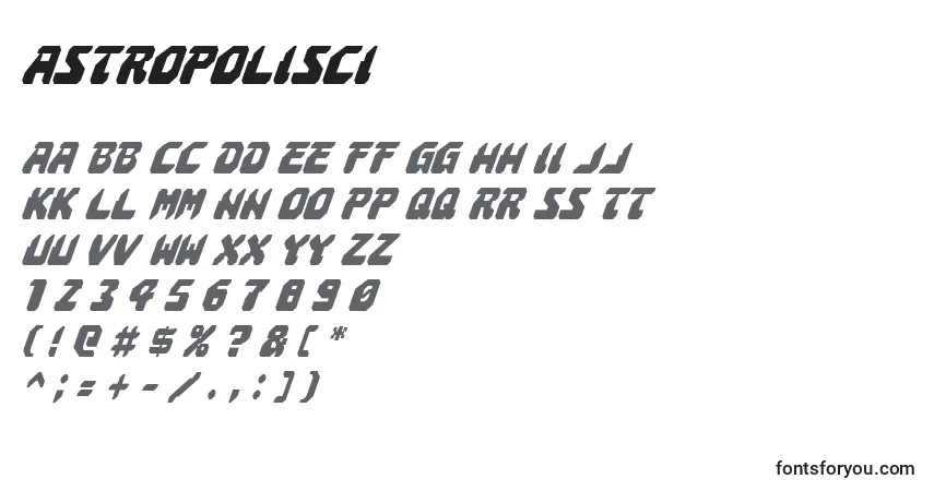 A fonte Astropolisci – alfabeto, números, caracteres especiais