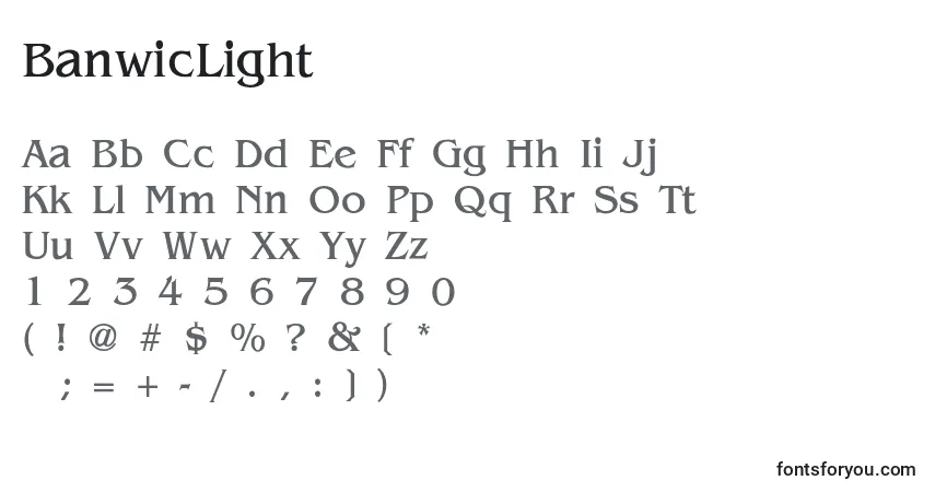 Czcionka BanwicLight – alfabet, cyfry, specjalne znaki