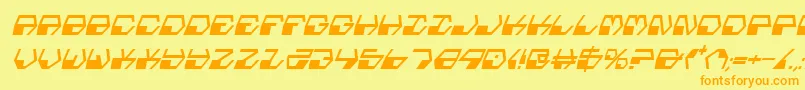 フォントDeranianCondensedItalic – オレンジの文字が黄色の背景にあります。