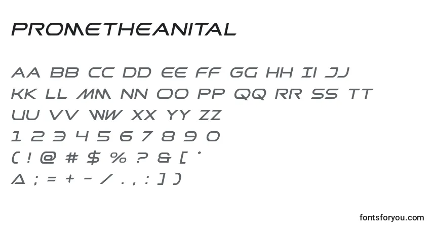 Prometheanital-fontti – aakkoset, numerot, erikoismerkit