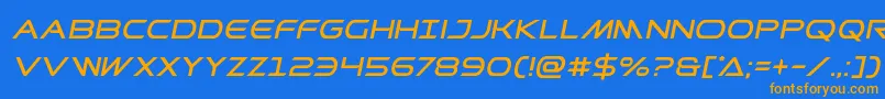 フォントPrometheanital – オレンジ色の文字が青い背景にあります。