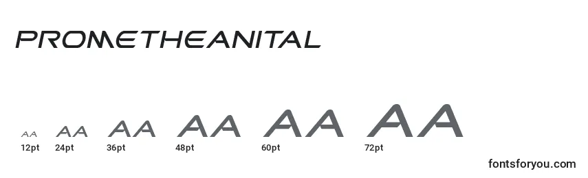 Prometheanital-fontin koot