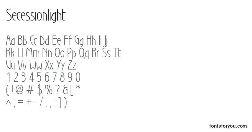 Czcionka Secessionlight – alfabet, cyfry, specjalne znaki