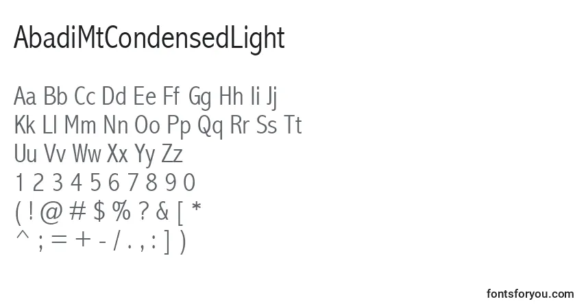 AbadiMtCondensedLightフォント–アルファベット、数字、特殊文字