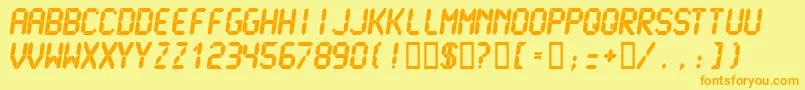 Lcdmu-Schriftart – Orangefarbene Schriften auf gelbem Hintergrund