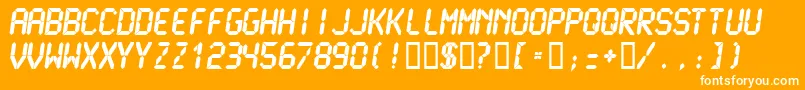 Lcdmu-Schriftart – Weiße Schriften auf orangefarbenem Hintergrund