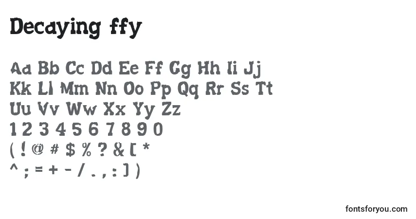 A fonte Decaying ffy – alfabeto, números, caracteres especiais