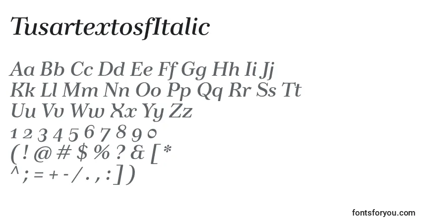 Шрифт TusartextosfItalic – алфавит, цифры, специальные символы