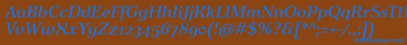 TusartextosfItalic-Schriftart – Blaue Schriften auf braunem Hintergrund