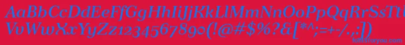 TusartextosfItalic-Schriftart – Blaue Schriften auf rotem Hintergrund