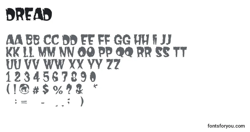 Schriftart Dread – Alphabet, Zahlen, spezielle Symbole