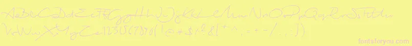 BiloxiScript-fontti – vaaleanpunaiset fontit keltaisella taustalla