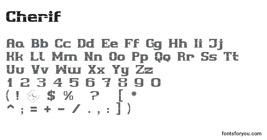 A fonte Cherif (30560) – alfabeto, números, caracteres especiais