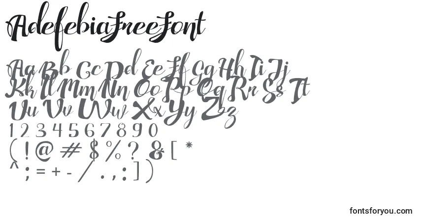 Schriftart AdefebiaFreeFont – Alphabet, Zahlen, spezielle Symbole