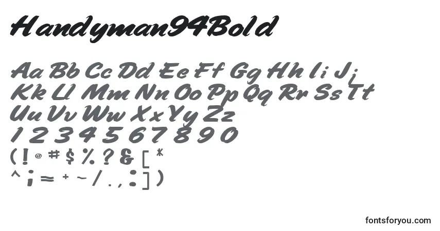 Schriftart Handyman94Bold – Alphabet, Zahlen, spezielle Symbole