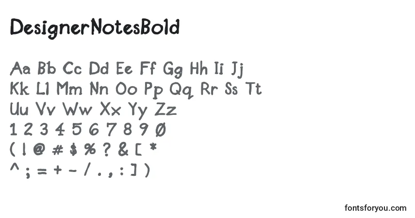 A fonte DesignerNotesBold – alfabeto, números, caracteres especiais