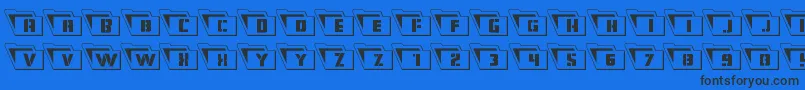 フォントEyesonlyoutleft – 黒い文字の青い背景