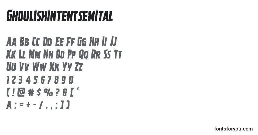 Czcionka Ghoulishintentsemital – alfabet, cyfry, specjalne znaki