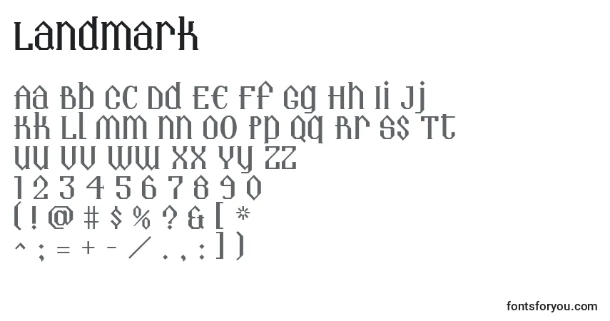 Czcionka Landmark – alfabet, cyfry, specjalne znaki