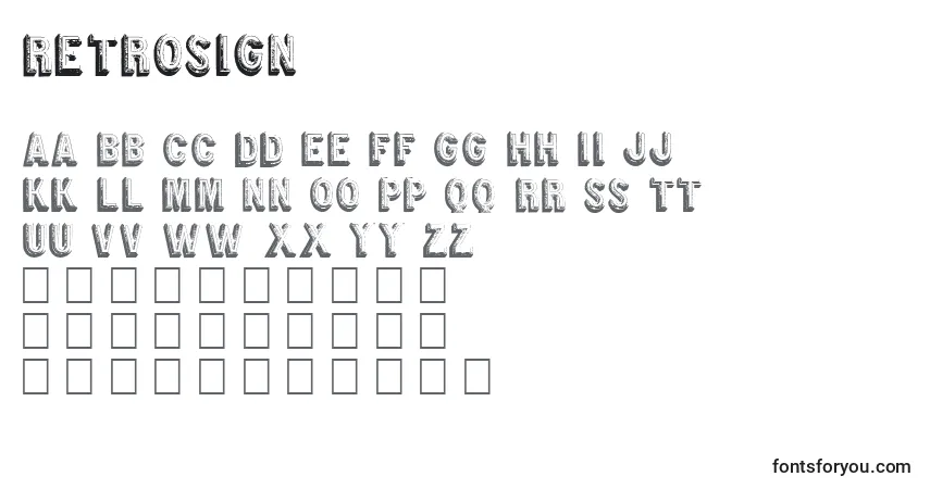 Schriftart RetroSign – Alphabet, Zahlen, spezielle Symbole