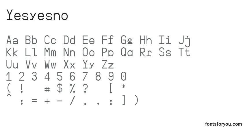Schriftart Yesyesno – Alphabet, Zahlen, spezielle Symbole