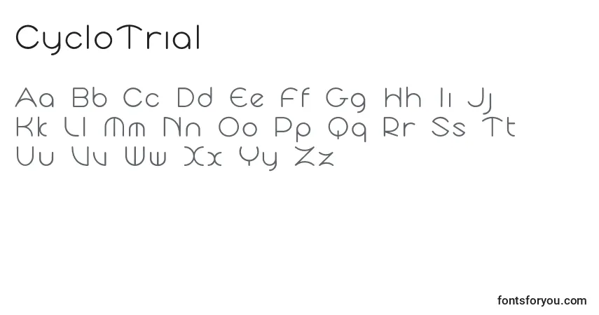 Czcionka CycloTrial – alfabet, cyfry, specjalne znaki