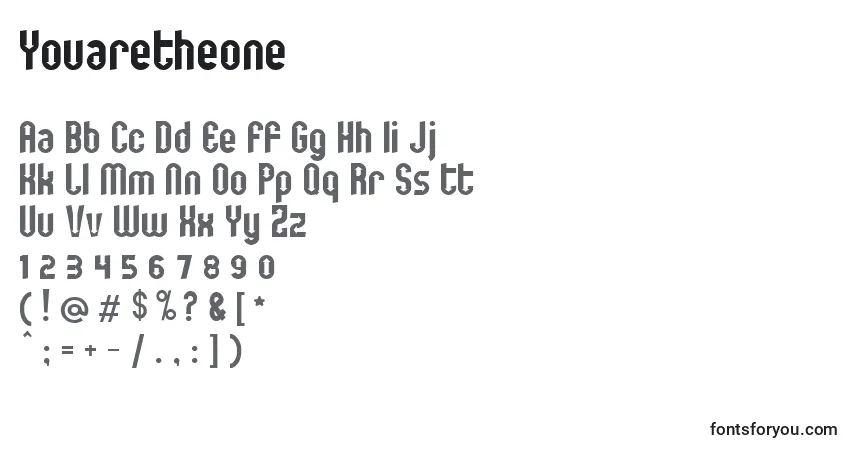 A fonte Youaretheone – alfabeto, números, caracteres especiais