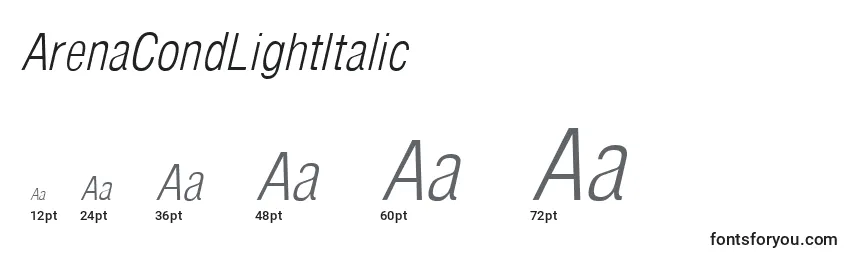 Размеры шрифта ArenaCondLightItalic