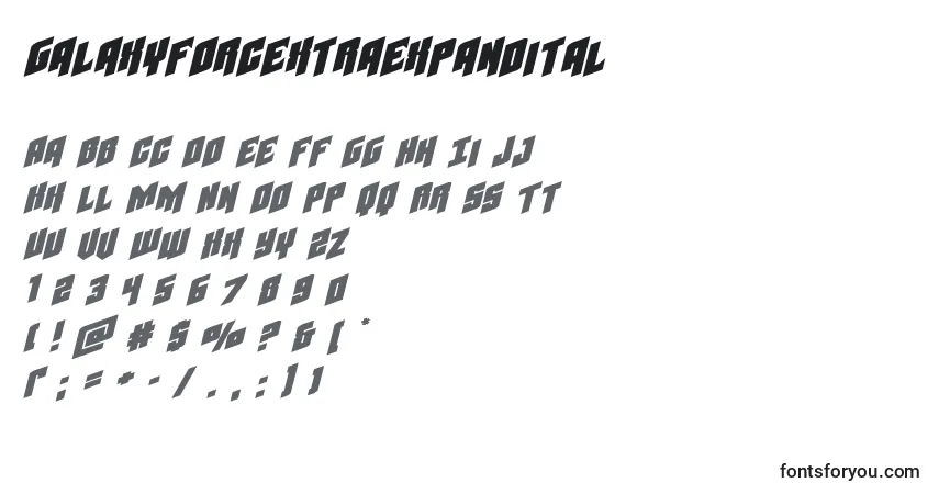 Schriftart Galaxyforcextraexpandital – Alphabet, Zahlen, spezielle Symbole